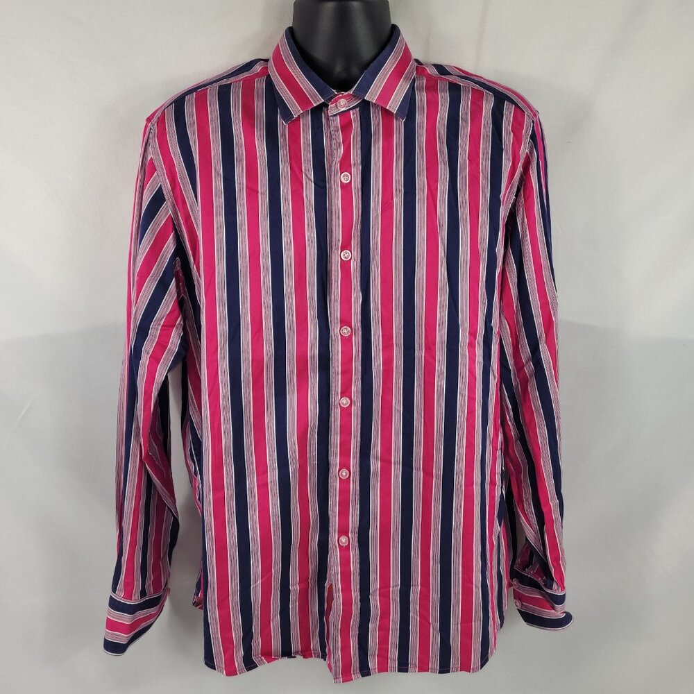 Robert Graham Retro Striped Long Sleeve Button-Up Dress Shirt size Mens XL